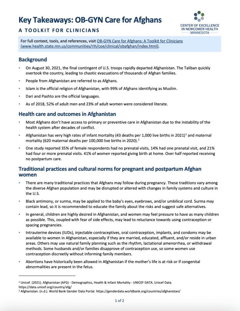 OB-GYN Care for Afghans: A Toolkit for Clinicians